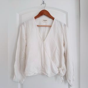 Tribe Alive Linen Wrap Blouse, size L, White